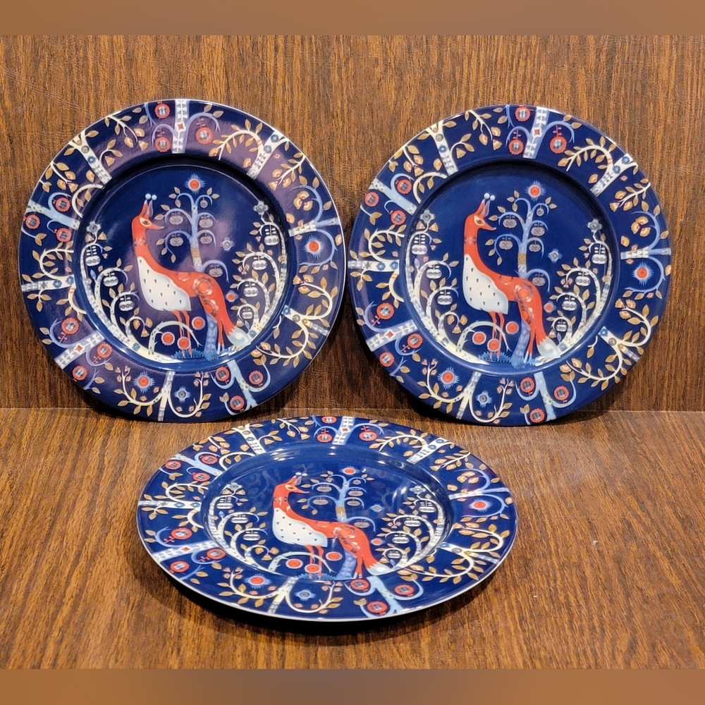 Iittala Taika  Klaus Haapaniemi Set of 3 Blue Salad Plates 8.75"